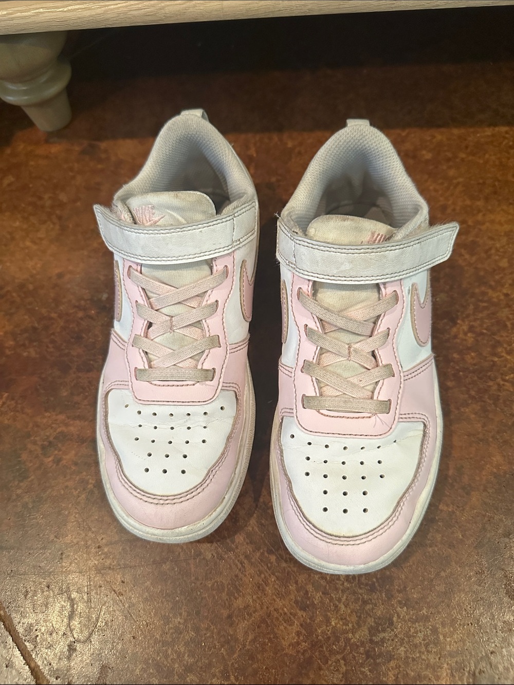 Nike Kids White and Light Pink Hook-and-Loop Sneakers